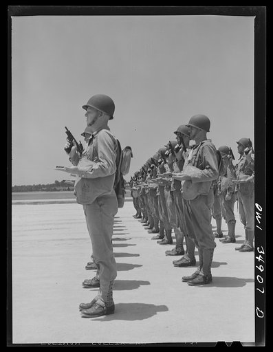 Untitled photo, possibly related to: Daniel Field, Georgia. Air Service Command. Pistol instruction: standing at "inspect pistols"