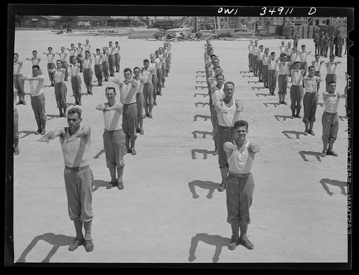 Daniel Field, Georgia. Air Service Command. Enlisted men going through calisthenics