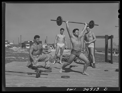 Daniel Field, Georgia. Air Service Command. A weight-lifting class, part of the voluntary physical program