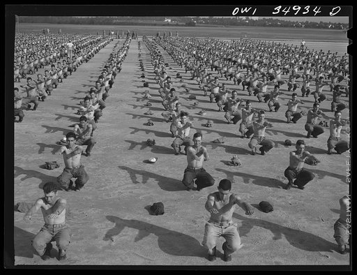 Untitled photo, possibly related to: Daniel Field, Georgia. Air Service Command. Early morning mass calisthenics