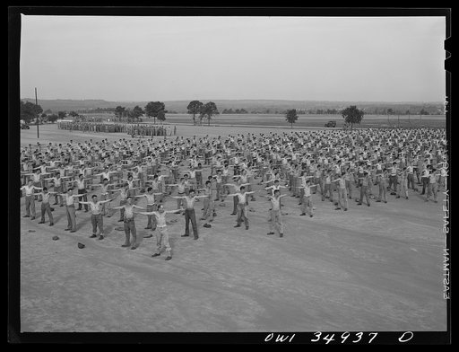 Untitled photo, possibly related to: Daniel Field, Georgia. Air Service Command. Early morning mass calisthenics