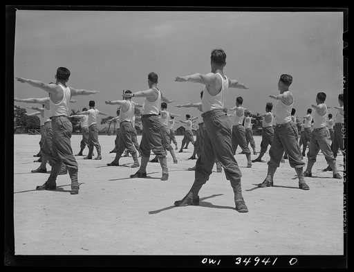 Untitled photo, possibly related to: Daniel Field, Georgia. Air Service Command. Early morning mass calisthenics