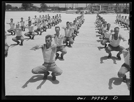 Untitled photo, possibly related to: Daniel Field, Georgia. Air Service Command. Early morning mass calisthenics