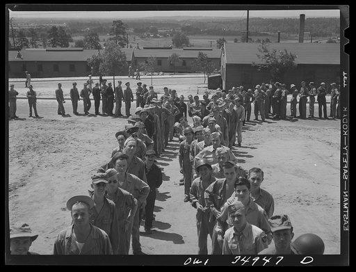 Daniel Field, Georgia. Air Service Command. Lining up for "chow" at the mess hall
