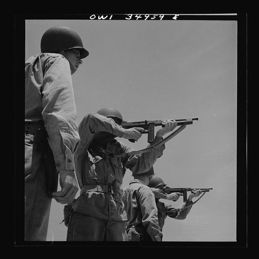 Daniel Field, Georgia. Air Service Command. Learning how to use the Thompson submachine gun. Firing from a standing position