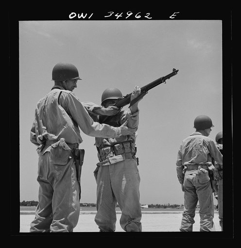 Daniel Field, Georgia. Air Service Command. Learning how to use the Thompson submachine gun. Firing from a standing position
