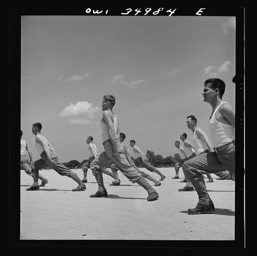 Untitled photo, possibly related to: Daniel Field, Georgia. Air Service Command. Enlisted men going through the calisthenics routine