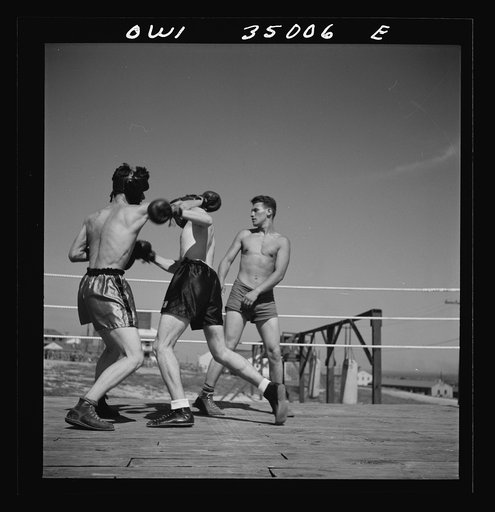 Untitled photo, possibly related to: Daniel Field, Georgia. Air Service Command. A boxing match, part of the physical training program