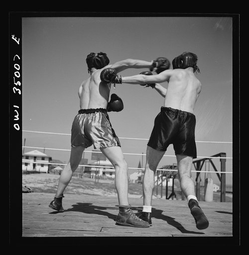 Untitled photo, possibly related to: Daniel Field, Georgia. Air Service Command. A boxing match, part of the physical training program