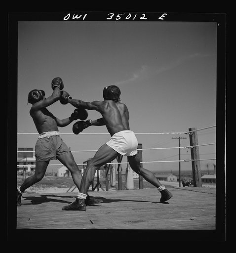 Untitled photo, possibly related to: Daniel Field, Georgia. Air Service Command. A boxing match, part of the physical training program