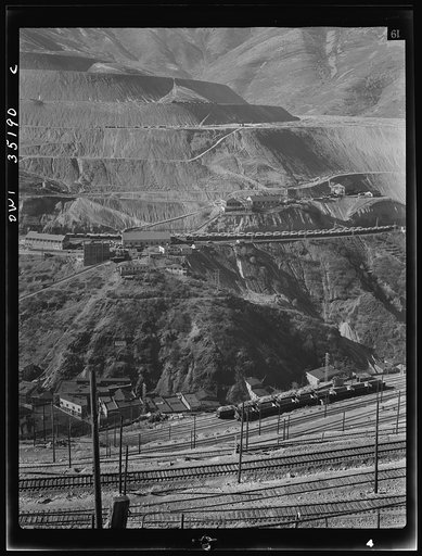 Untitled photo, possibly related to: Bingham Canyon, Utah. Looking over the main canyon toward part of the west side operations, seen from the top of an office building