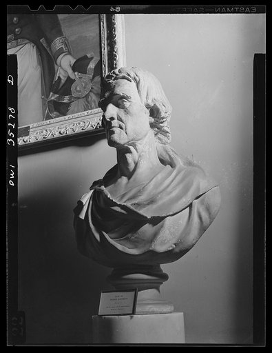 Monticello, the home of Thomas Jefferson, near Charlottesville, Virginia. Bust of Jefferson in the main hall