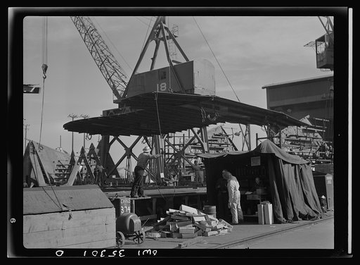 California shipbuilding yards. Terminal Island, California. Building Liberty ships