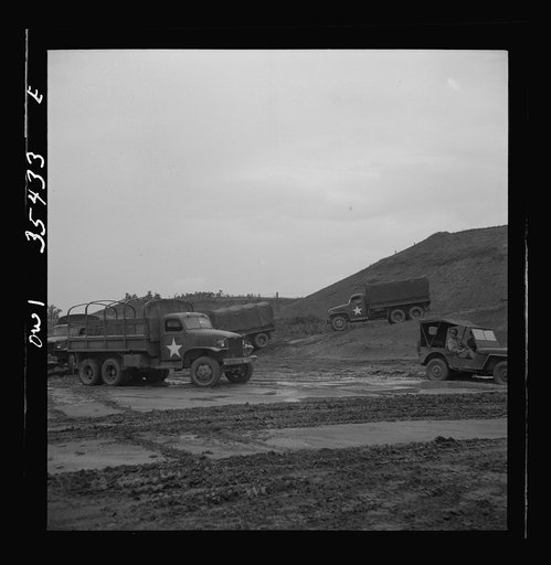 Greenville, South Carolina. Air Service Command. Truck drivers of a quartermaster truck company practicing driving through mud