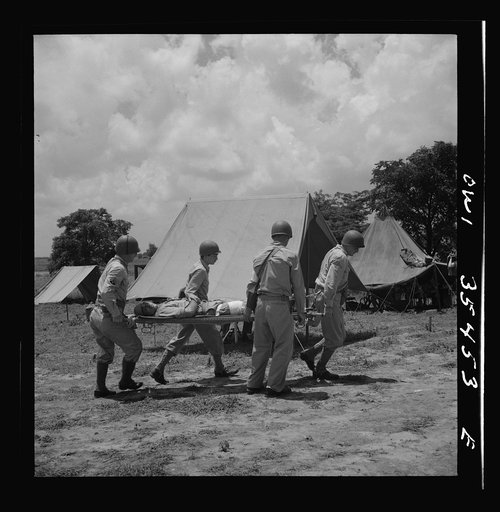 Greenville, South Carolina. Men of the medical unit of the 25th service group having litter drill