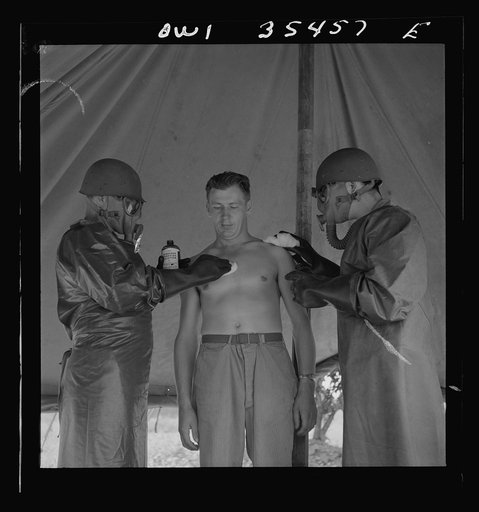 Greenville, South Carolina. Men of the medical unit of the 25th service group simulating the treatment of a gas casualty