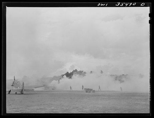 Greenville, South Carolina. Air Service Command. Men of the 35th service squadron of the 25th service group enacting an "alert" during a simulated defense of the airfield from attack
