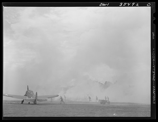 Greenville, South Carolina. Air Service Command. Men of the 35th service squadron of the 25th service group enacting an "alert" during a simulated defense of the airfield from attack