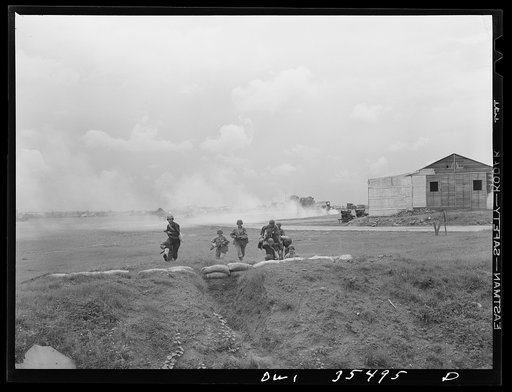 Greenville, South Carolina. Air Service Command. Men of the 35th service squadron of the 25th service group enacting an "alert" during a simulated defense of the airfield from attack