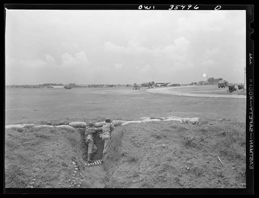 Greenville, South Carolina. Air Service Command. Men of the 35th service squadron of the 25th service group enacting an "alert" during a simulated defense of the airfield from attack