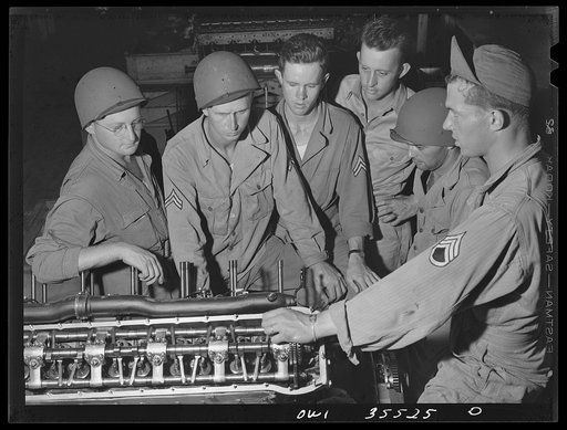 Greenville, South Carolina. Air Service Command. Men of the 35th service squadron of the 25th service group getting instruction on the Allison engine