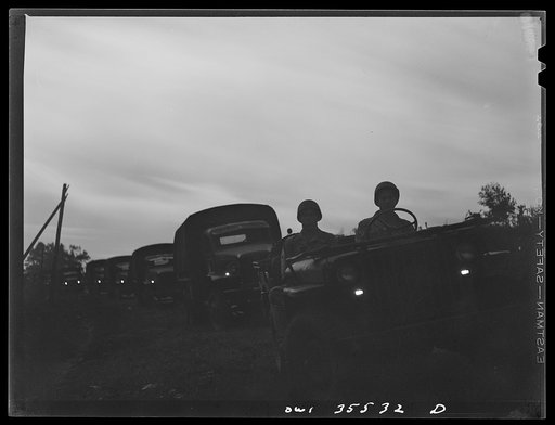 Greenville, South Carolina. Air Service Command. A quartermaster truck company of the 25th service group on a practice blackout convoy