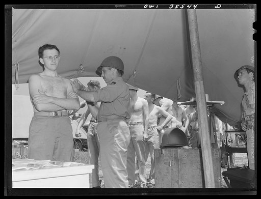 Greenville, South Carolina. Air Service Command. Men reporting at the medical unit for periodic inoculations and injections