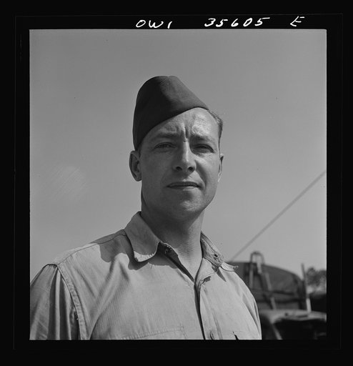 Myrtle Beach, South Carolina. Air Service Command. Corporal Frank Hoffman, airplane mechanic with a mobile unit. Corporal Hoffman comes from 25 Moyston Street, Schenectady, New York where he was a sheet metal worker for an air conditioning company