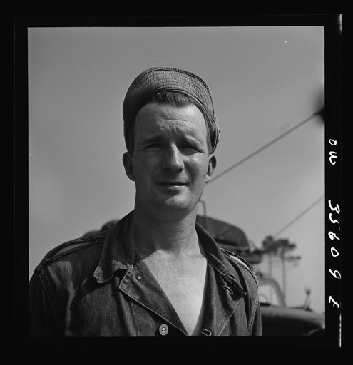 Myrtle Beach, South Carolina. Air Service Command. Sergeant Robert Steele, machinist with a mobile unit. He is thirty years old, married; his home is at 2243 North 6th Street, Philadelphia, Pennsylvania. He used to work as a machinist at the New York Shipbuilding Company in Camden, New Jersey