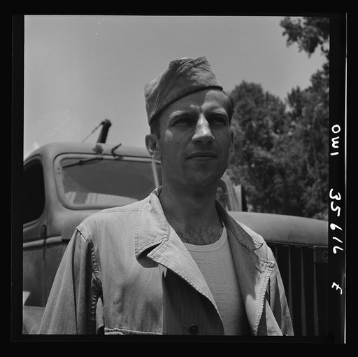 Untitled photo, possibly related to: Myrtle Beach, South Carolina. Air Service Command. Private Philip A. Zilinsky, propeller specialist with the mobile unit. Private Zilinsky is twenty-eight years old, comes from 905 East 141st Street, Cleveland, Ohio, where he worked as a draftsman for the Standar