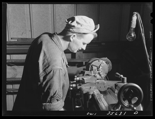 Myrtle Beach, South Carolina. Air Service Command. Sergeant Robert Steele, machinist with a mobile unit