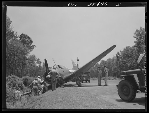 Myrtle Beach, South Carolina. Air Service Command. A mobile unit working on an A-20 which ran off a taxi strip