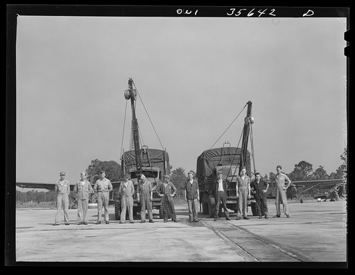 Untitled photo,possibly related to: Myrtle Beach, South Carolina. Air Service Command. A mobile unit of the 25th service group with its trucks