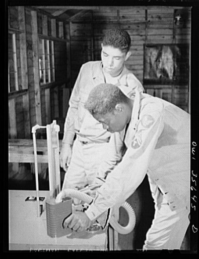 Columbia, South Carolina. Air Service Command. Testing gas masks at a chemical unit of an air service group