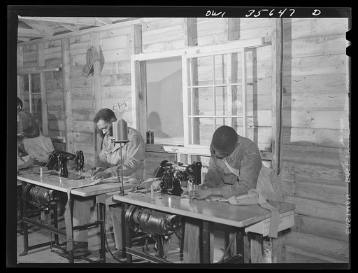 Columbia, South Carolina. Air Service Command. Repairing gas mask cases at a chemical unit at a service group