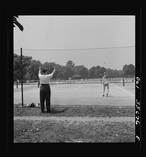 Untitled photo, possibly related to: Philadelphia, Pennsylvania. Playing tennis at Fairmont Park