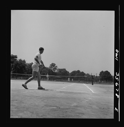 Untitled photo, possibly related to: Philadelphia, Pennsylvania. Playing tennis at Fairmont Park