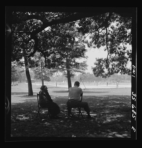 Philadelphia, Pennsylvania. Watching the tennis players from the shade of the trees in Fairmont Park