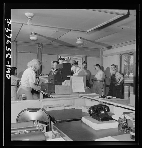 Middle River, a small crossroads in the vicinity of Baltimore, Maryland. FSA (Farm Security Administration) housing project (later administered by the National Housing Agency) for Glenn L. Martin aircraft workers. At the office of the camp administration