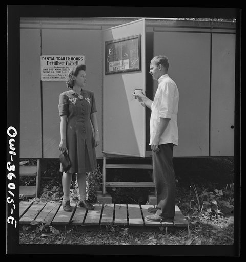 Untitled photo, possibly related to: Middle River, a small crossroads in the vicinity of Baltimore, Maryland. FSA (Farm Security Administration) housing project (later administered by the National Housing Agency) for Glenn L. Martin aircraft workers. Dr. G.L. Caldwell, trailer village dentist who ke
