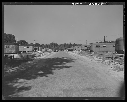 Middle River, a small crossroads in the vicinity of Baltimore, Maryland. FSA (Farm Security Administration) housing project (later administered by the National Housing Agency) for Glenn L. Martin aircraft workers. A road through the trailer colony