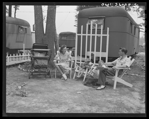 Middle River, Maryland. FSA (Farm Security Administration) housing project for Glenn L. Martin aircraft workers. A worker's family in the background of their trailer