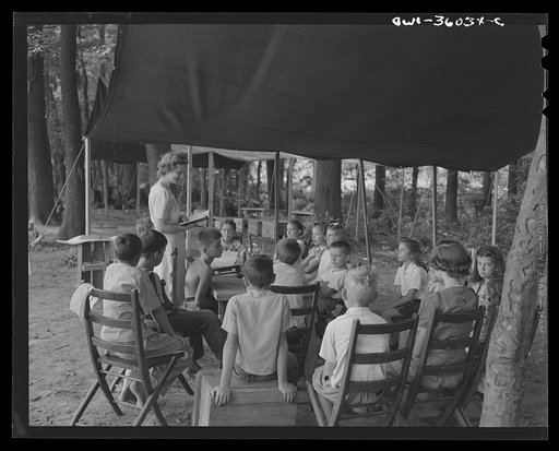 Untitled photo, possibly related to: Middle River, a small crossroads in the vicinity of Baltimore, Maryland. FSA (Farm Security Administration) housing project (later administered by the National Housing Agency) for Glenn L. Martin aircraft workers. Daily Bible class conducted for the children at t