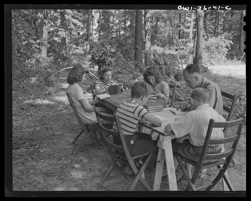 Middle River, a small crossroads in the vicinity of Baltimore, Maryland. FSA (Farm Security Administration) housing project (later administered by the National Housing Agency) for Glenn L. Martin aircraft workers. Daily Bible class conducted under the auspices of Dr. Francis R. Casselman who serves 