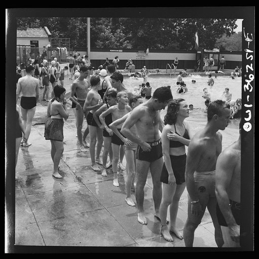 Glen Echo, Maryland. A line at the sliding board at the swimming pool in the Glen Echo amusement park