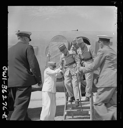 Tunis, Tunisia. General Mast arriving at the Tunis airport to assume his duties as the new resident general of Tunisia. He is still recuperating from injuries received in a plane crash