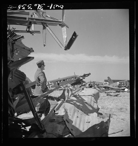Untitled photo, possibly related to: Tunis, Tunisia. Wrecked German planes at El Aouiana airport