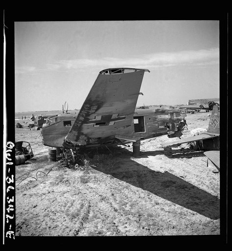Untitled photo, possibly related to: Tunis, Tunisia. Wrecked German planes at El Aouiana airport