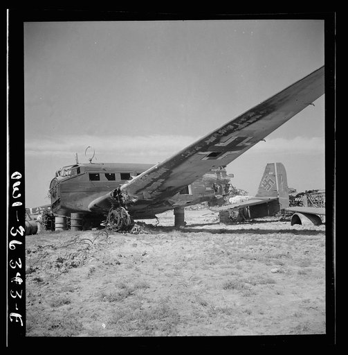 Untitled photo, possibly related to: Tunis, Tunisia. Wrecked German planes at El Aouiana airport