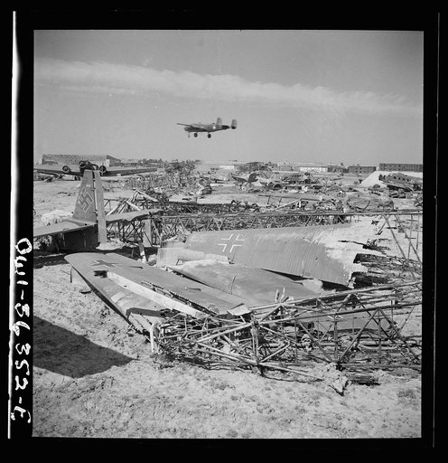 Tunis, Tunisia. Wrecked German planes at El Aouiana airport